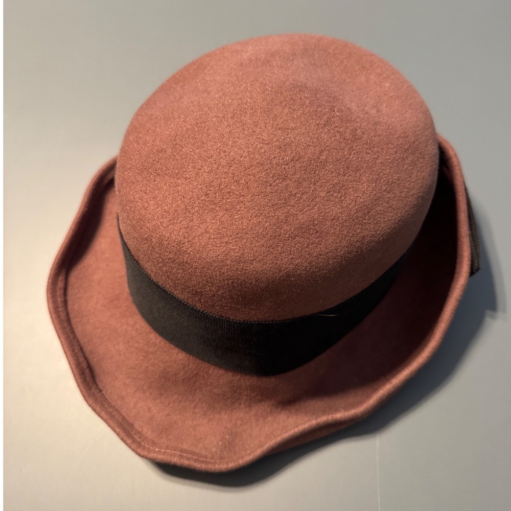 Vintage Ernie Geo W Bollman Doeskin Felt 100% Wool Hat Mauve Black Bow USA Made